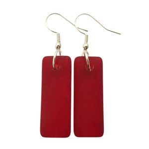Rectangle Minimalist Ruby Red Sea Glass Earrings Women Jewelry Gift